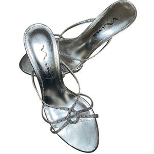 Nina Metallic Silver Strappy Heels